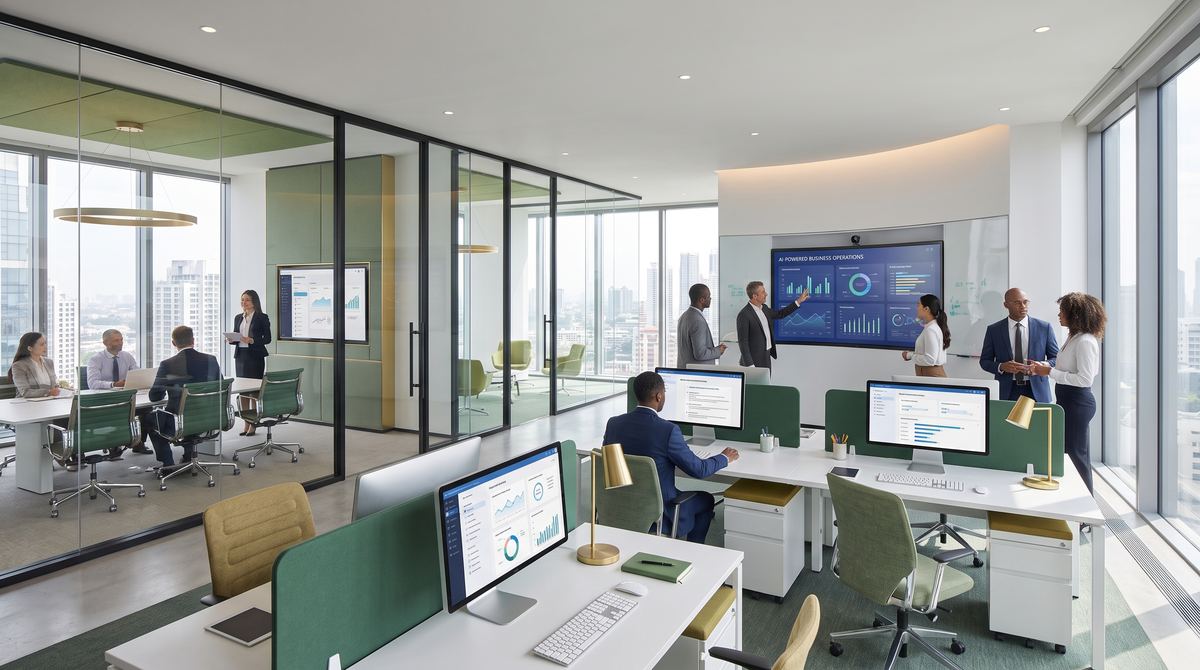 FirstData consultants collaborating in a modern office