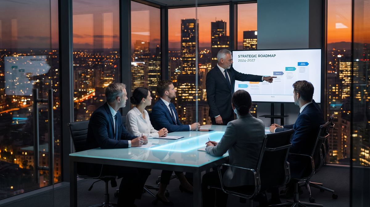 Executives reviewing an AI adoption roadmap